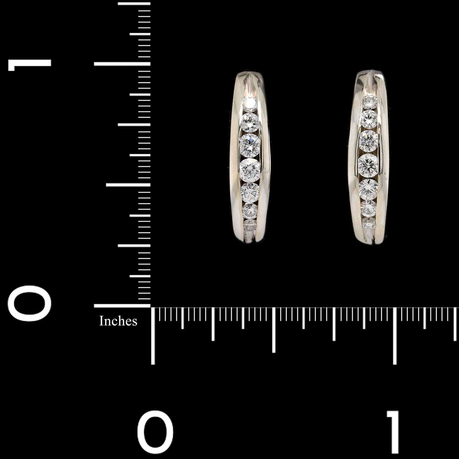 14K White Gold Estate Diamond Half Hoop Earrings - Image 2