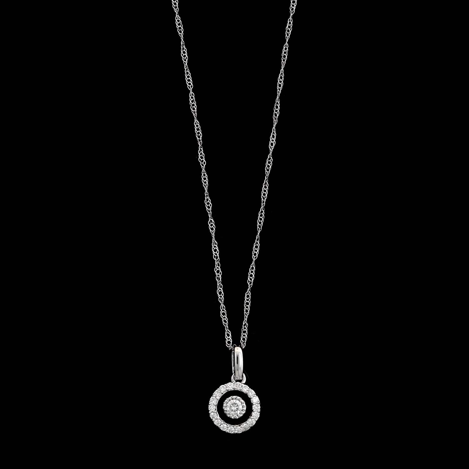 14K White Gold Estate Diamond Halo Pendant Necklace