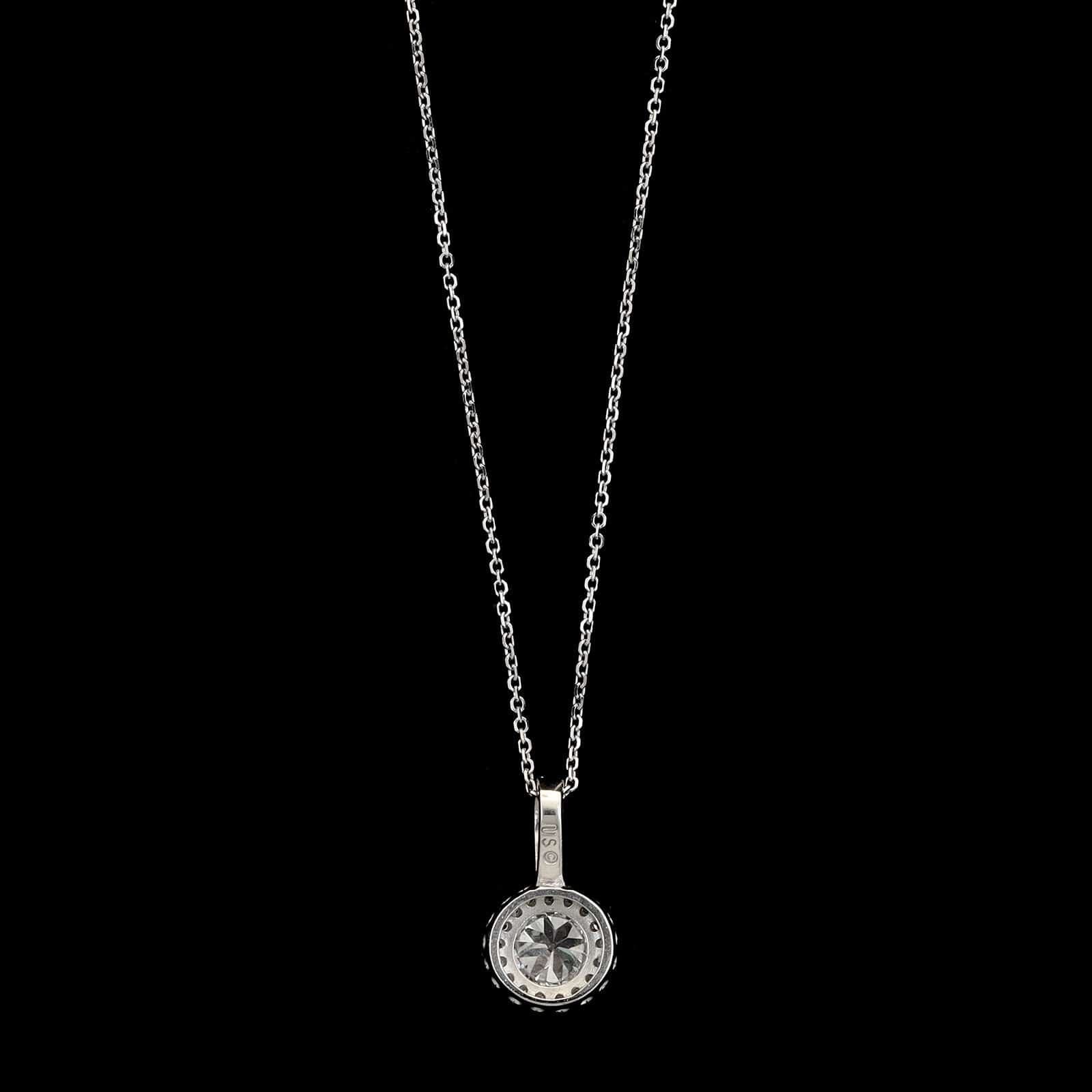 14K White Gold Estate Diamond Halo Pendant Necklace - Image 2