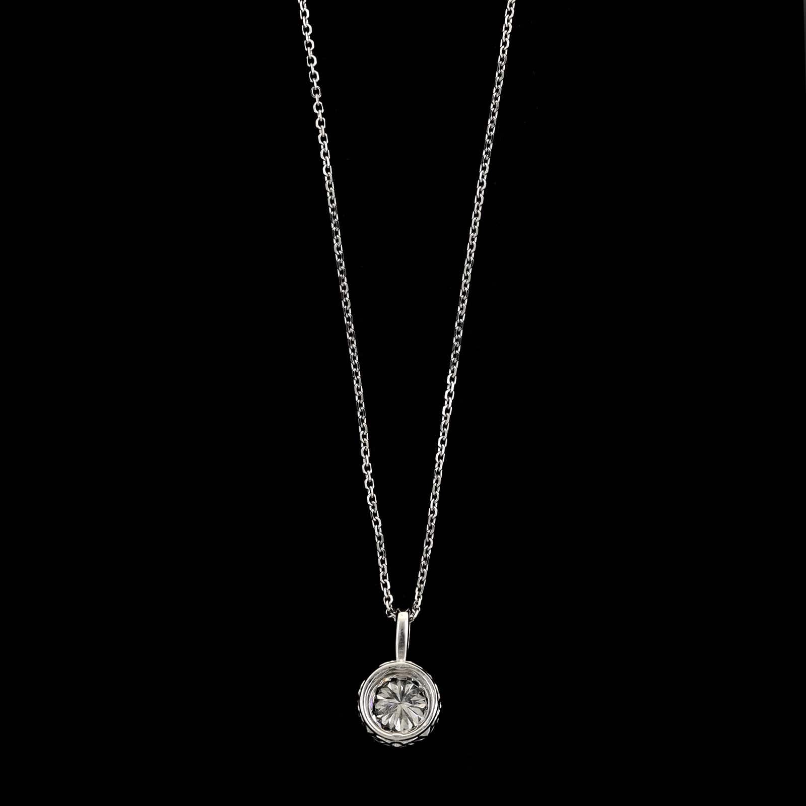 14K White Gold Estate Diamond Halo Pendant Necklace - Image 2