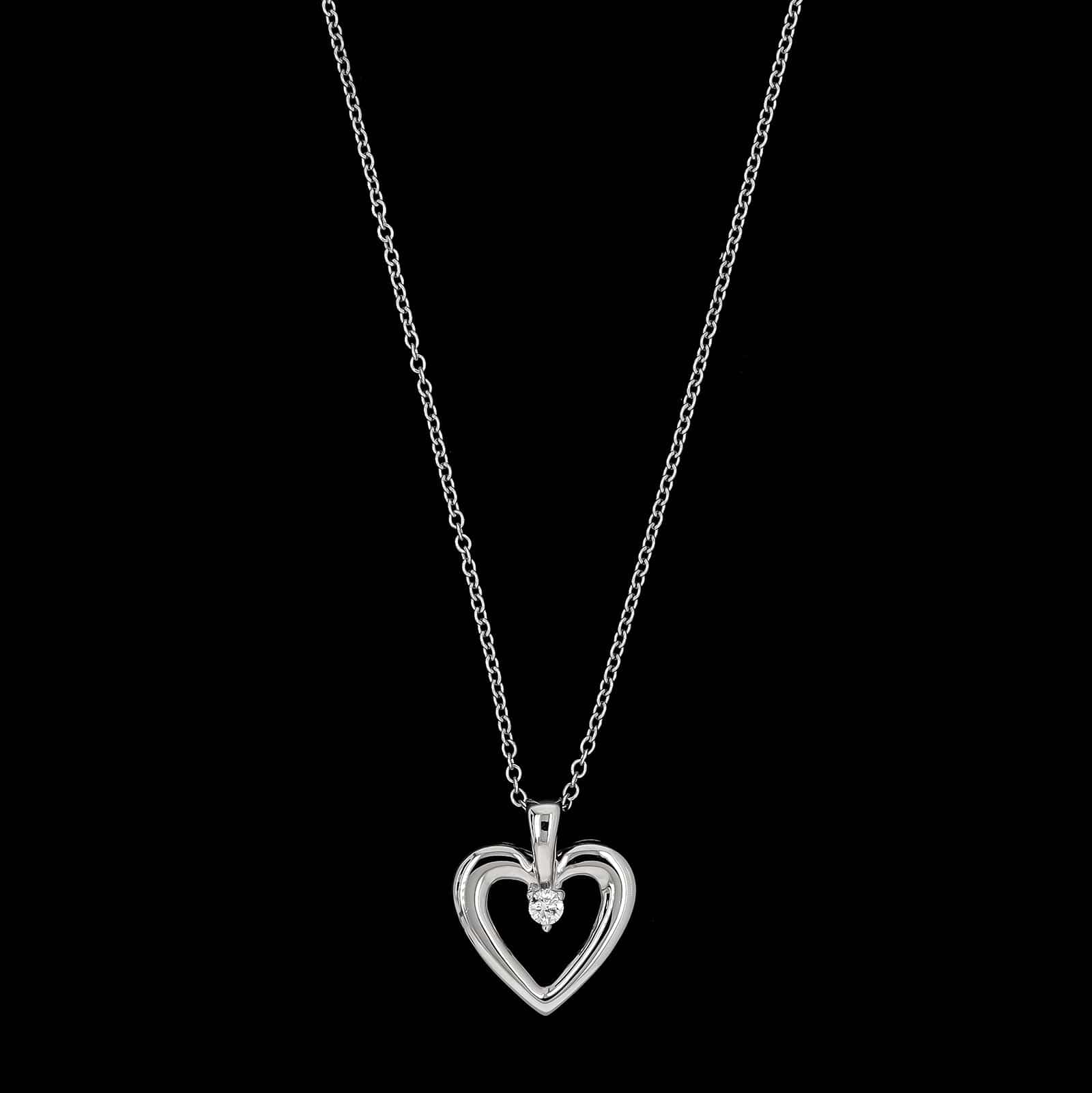 14K White Gold Estate Diamond Heart Pendant Necklace