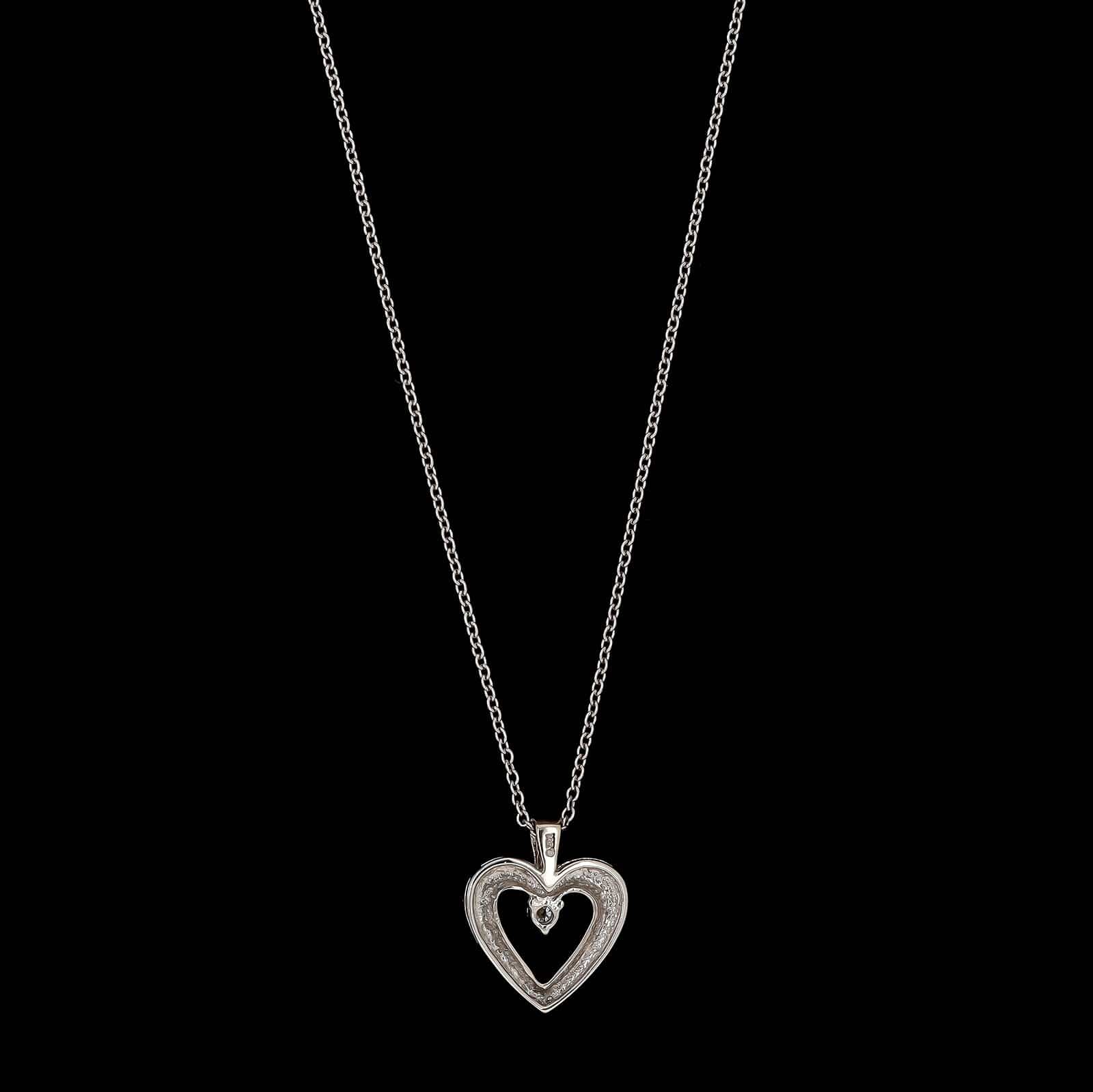14K White Gold Estate Diamond Heart Pendant Necklace - Image 2