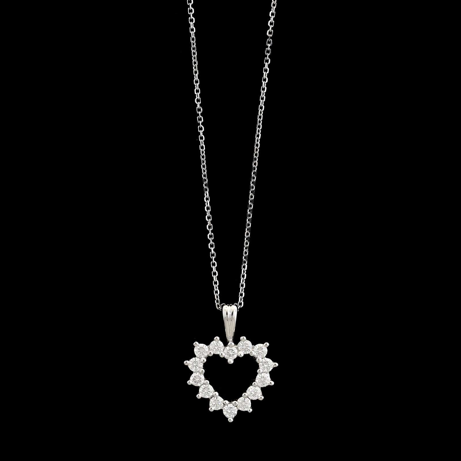 14K White Gold Estate Diamond Heart Pendant Necklace