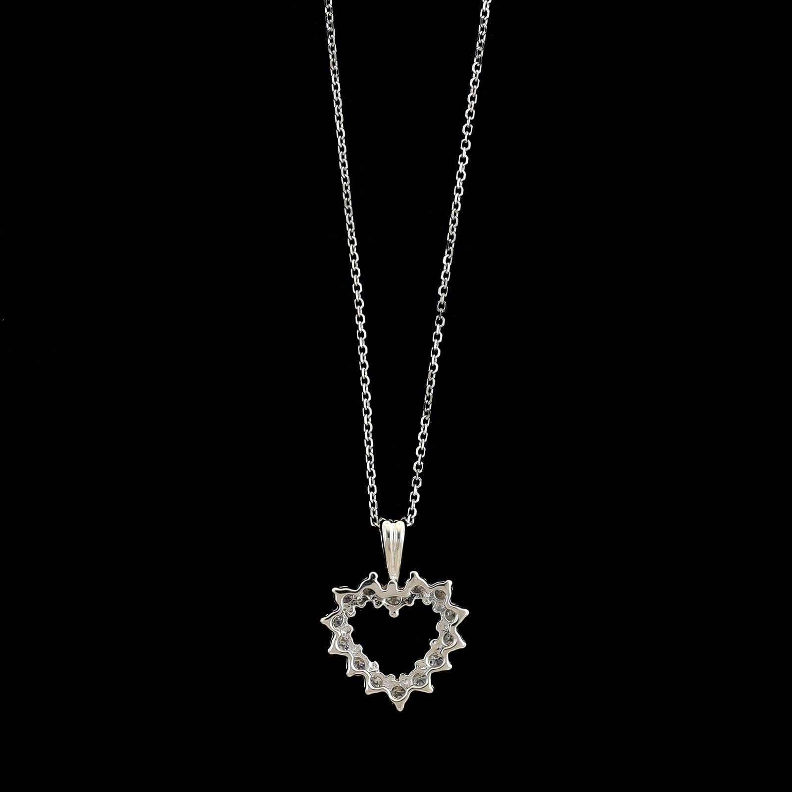 14K White Gold Estate Diamond Heart Pendant Necklace - Image 2