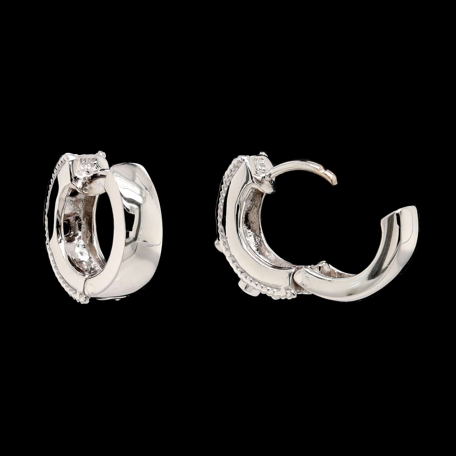 14K White Gold Estate Diamond Hoop Earrings - Image 2