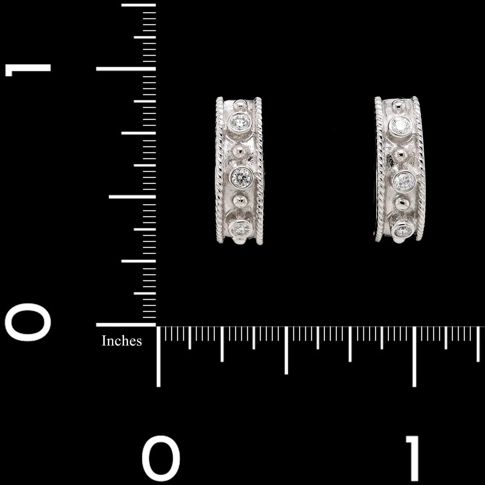 14K White Gold Estate Diamond Hoop Earrings - Image 3