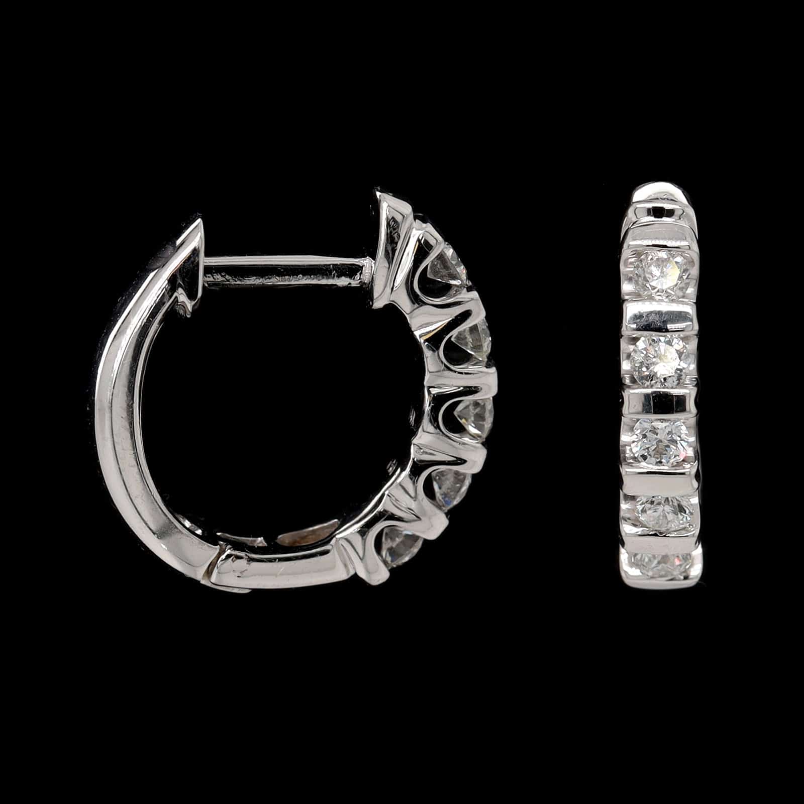 14K White Gold Estate Diamond Hoop Earrings