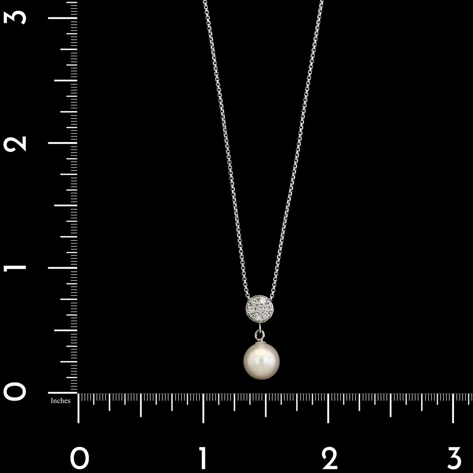 14K White Gold Estate Diamond Pave and Pearl Drop Pendant Necklace - Image 4