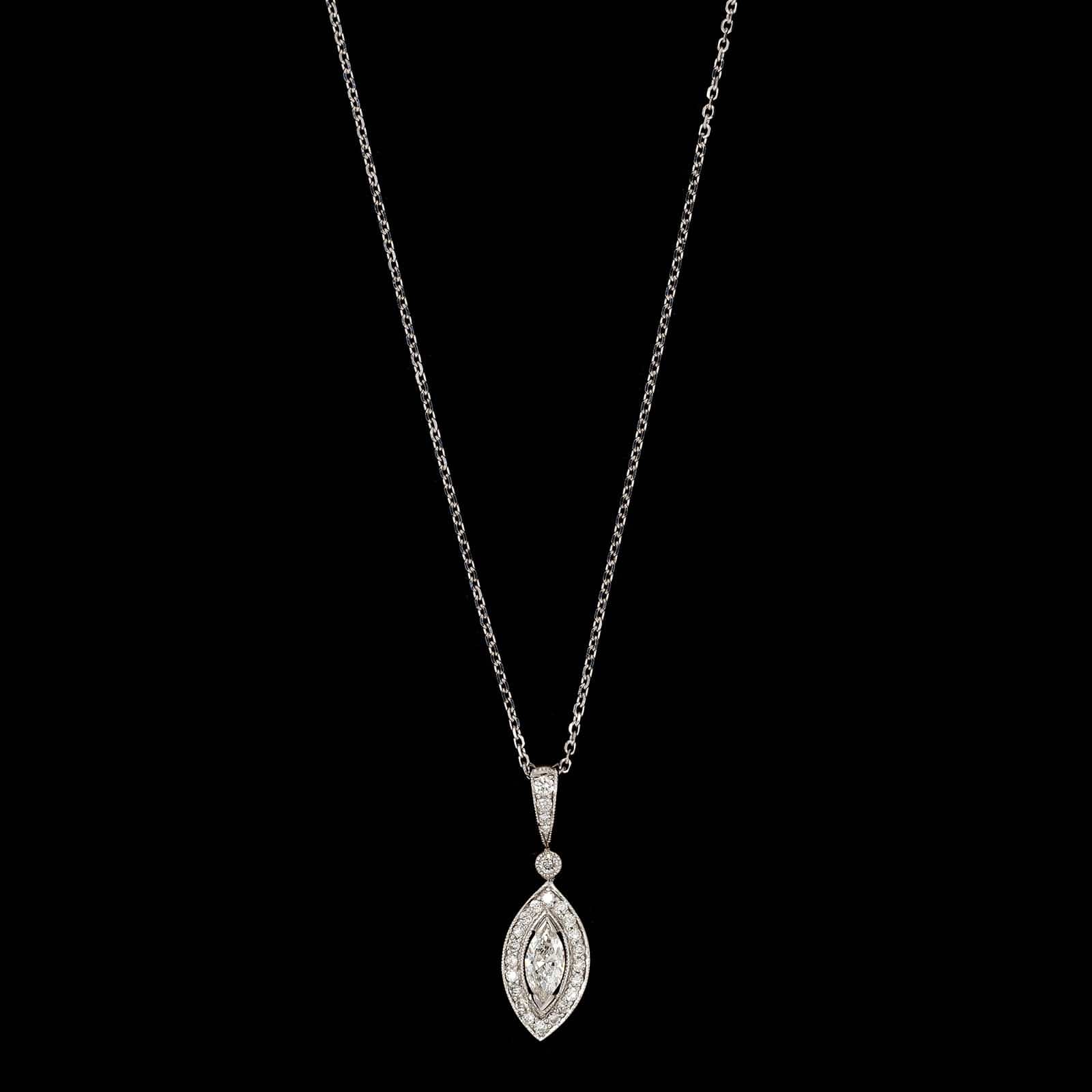 14K White Gold Estate Diamond Pendant Necklace