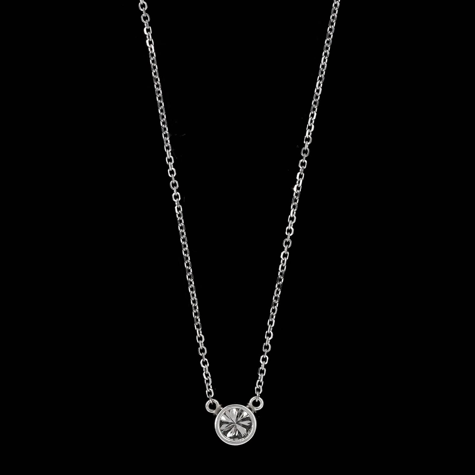 14K White Gold Estate Diamond Solitaire Pendant Necklace - Image 2