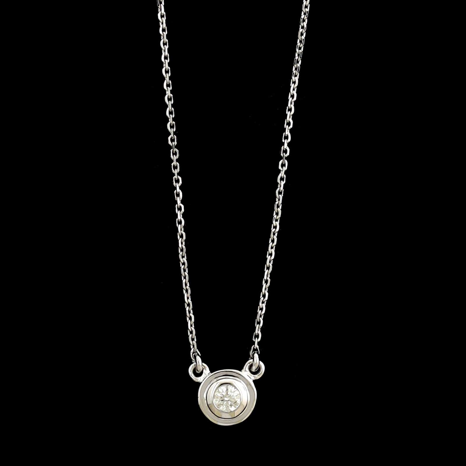 14K White Gold Estate Diamond Solitaire Pendant Necklace