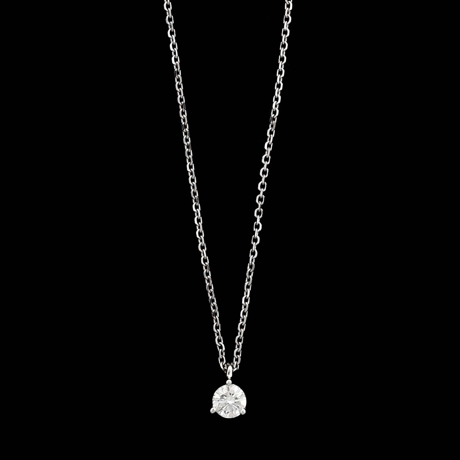 14K White Gold Estate Diamond Solitaire Pendant Necklace