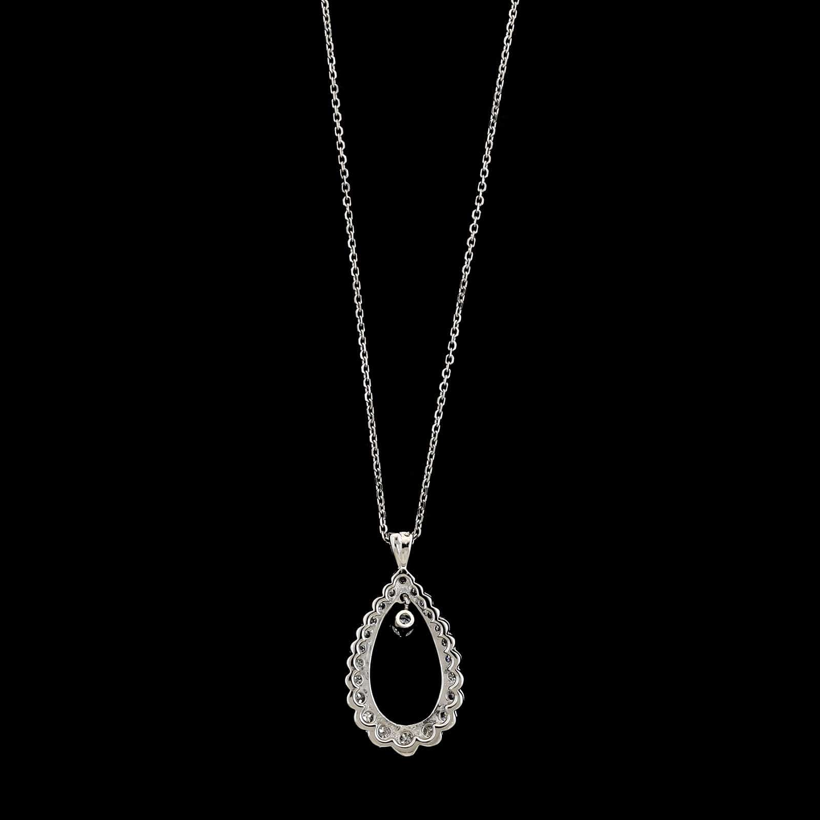 14K White Gold Estate Diamond Tear Drop Pendant Necklace - Image 2
