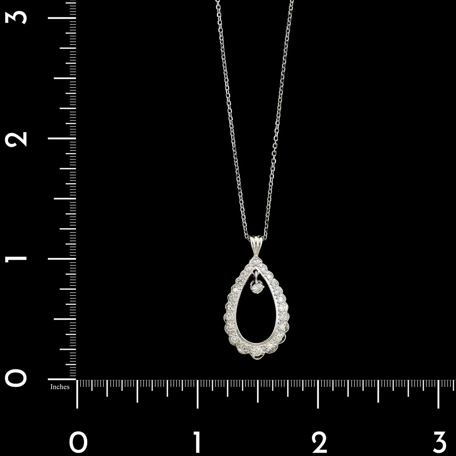 14K White Gold Estate Diamond Tear Drop Pendant Necklace - Image 4