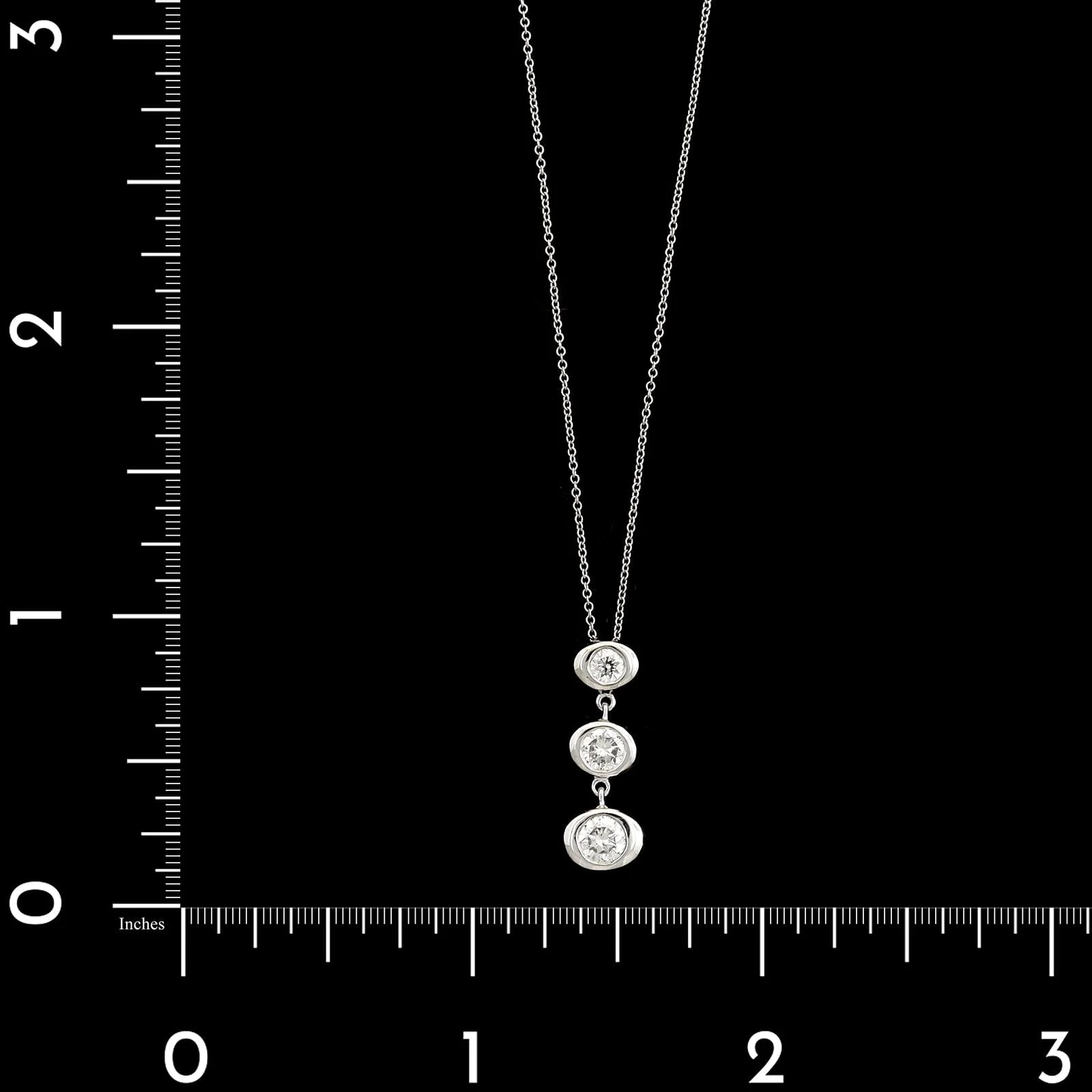 14K White Gold Estate Diamond Three Stone Pendant Necklace - Image 4