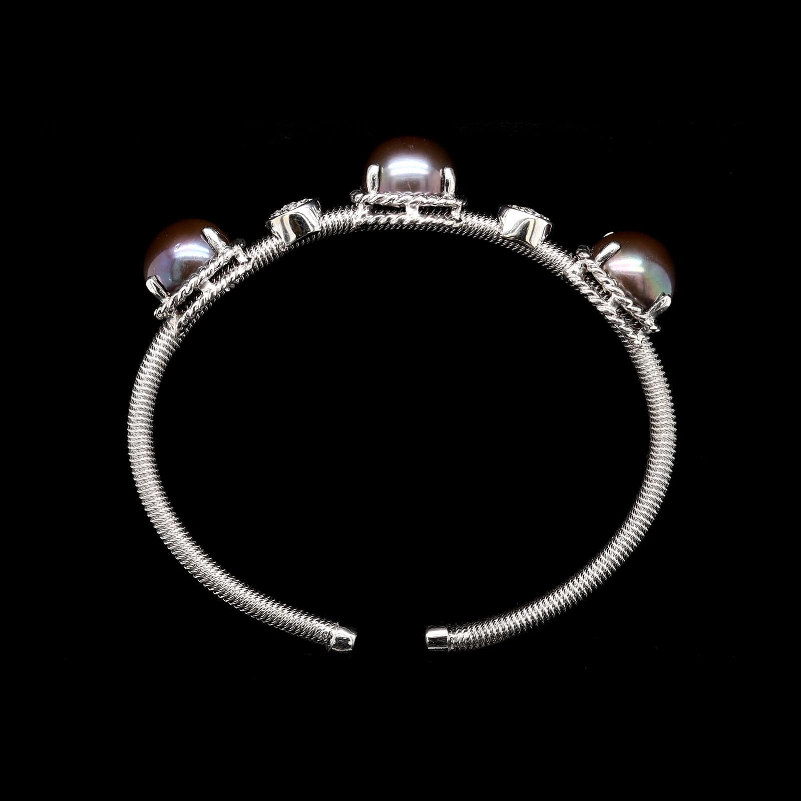14K White Gold Estate Dyed Black Fresh Water Cultured Pearl Bracelet - Image 3