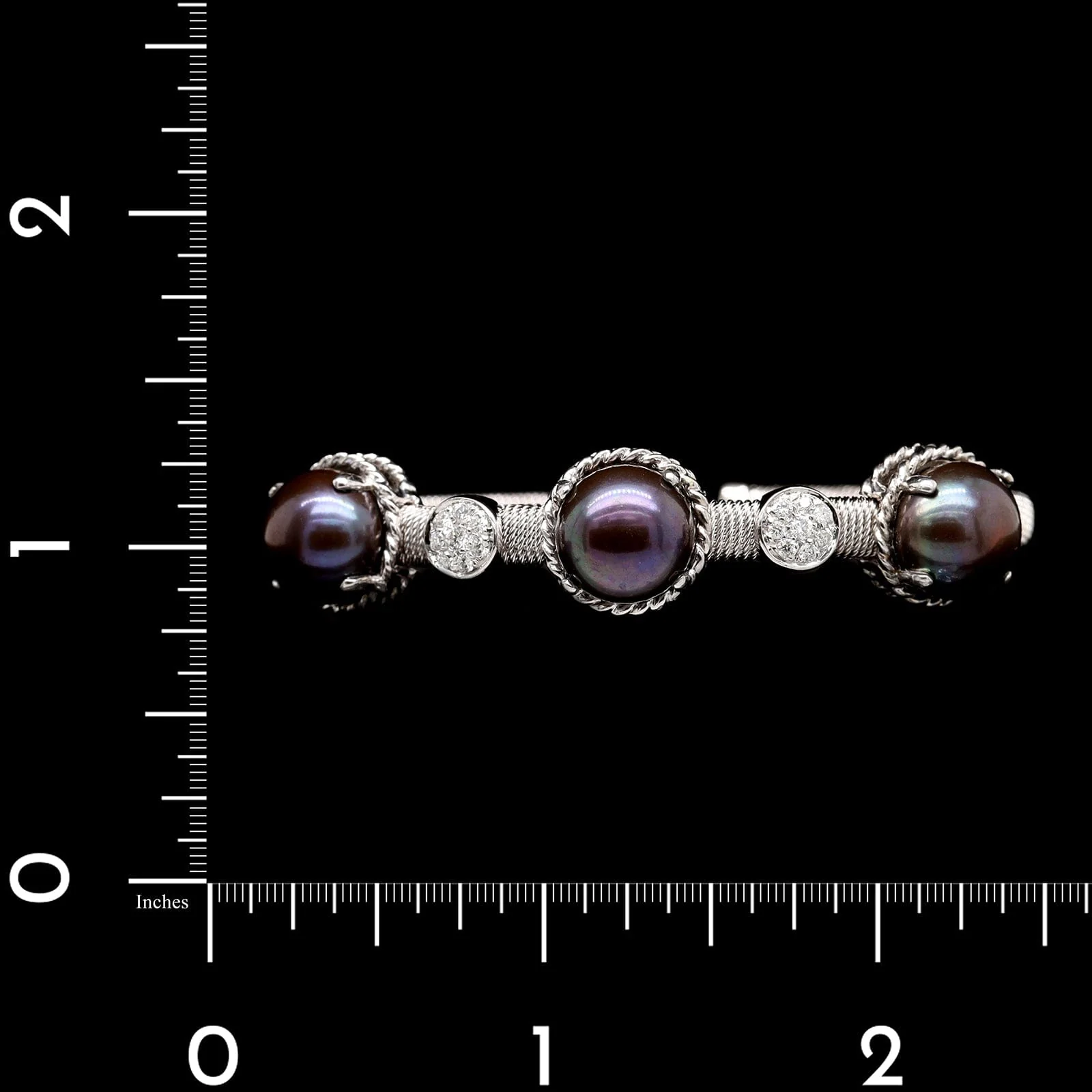 14K White Gold Estate Dyed Black Fresh Water Cultured Pearl Bracelet - Image 4