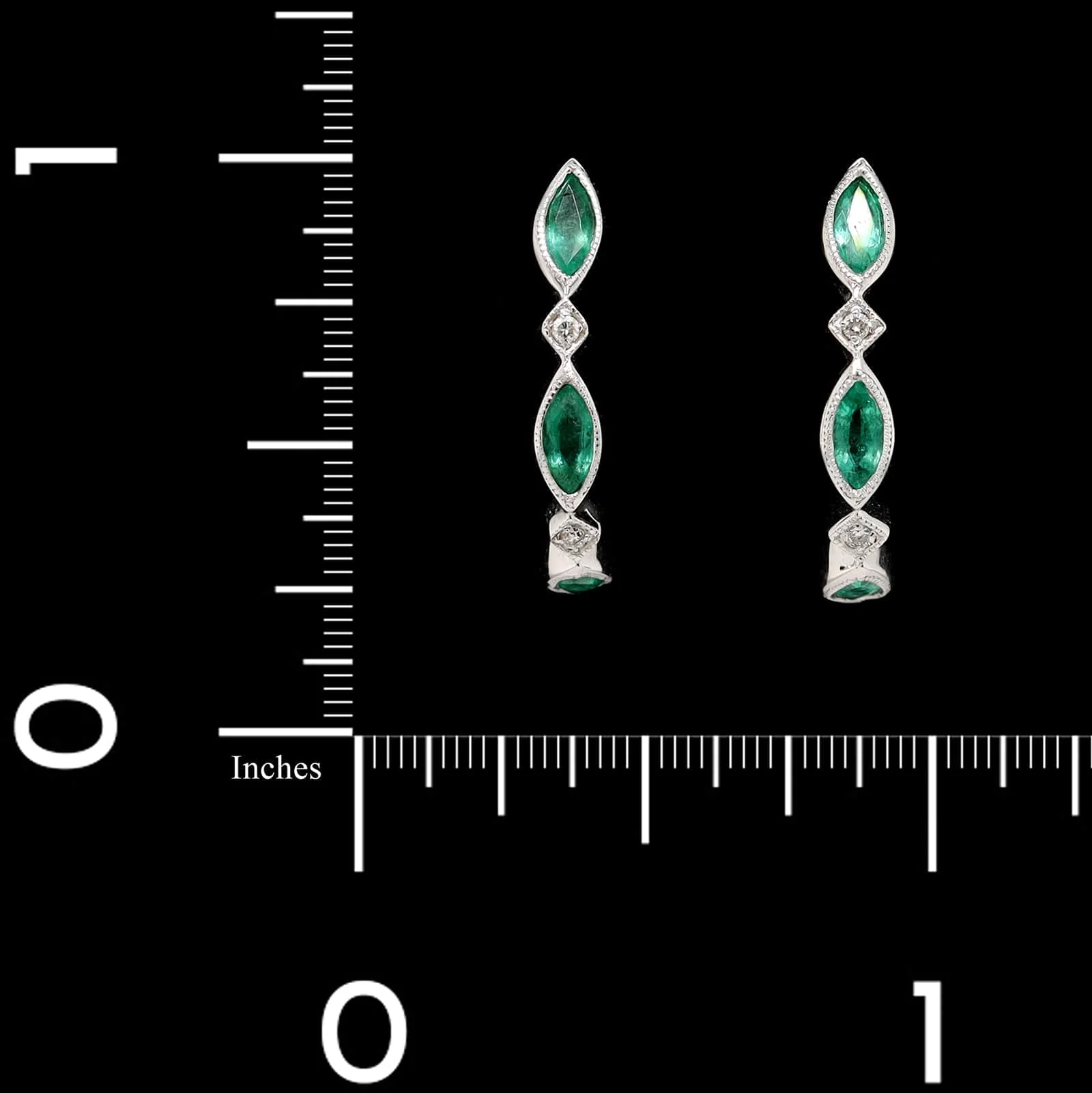 14K White Gold Estate Emerald and Diamond Earrings - Image 2