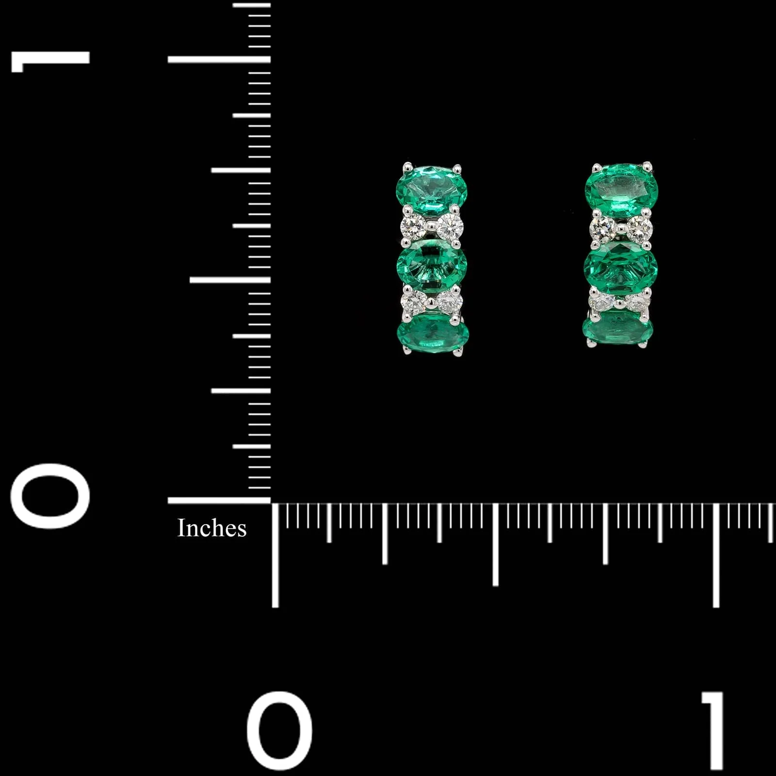 14K White Gold Estate Emerald and Diamond Huggie Hoops - Image 2