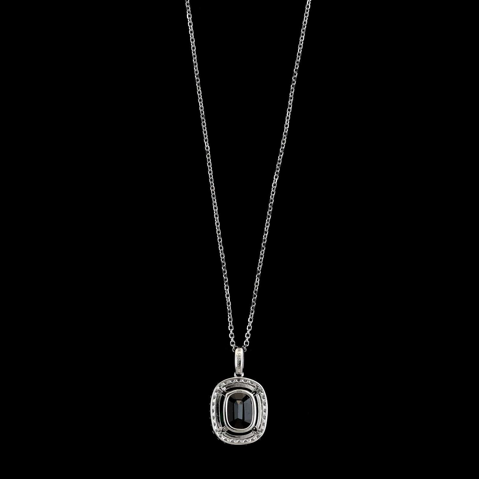 14K White Gold Estate Green Sapphire and Diamond Halo Pendant Necklace - Image 2