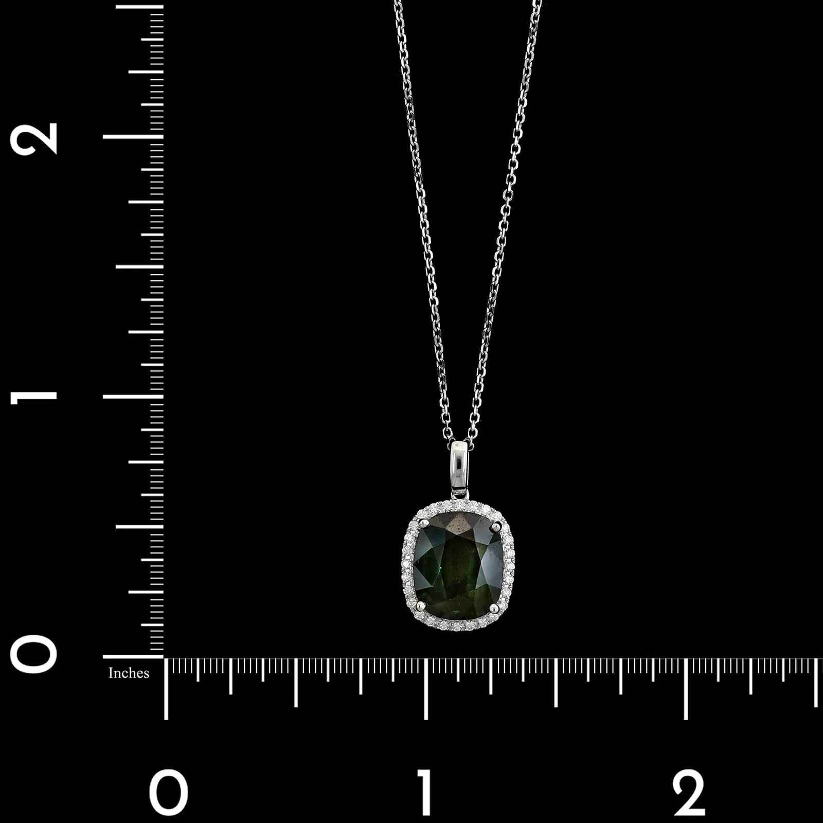 14K White Gold Estate Green Sapphire and Diamond Halo Pendant Necklace - Image 4