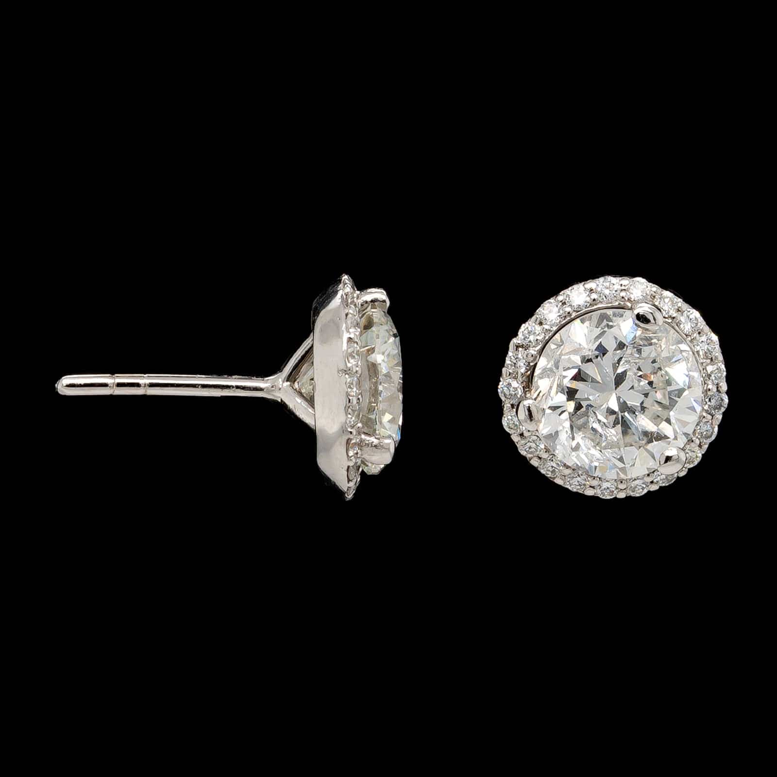 14K White Gold Estate Halo Diamond Stud Earrings