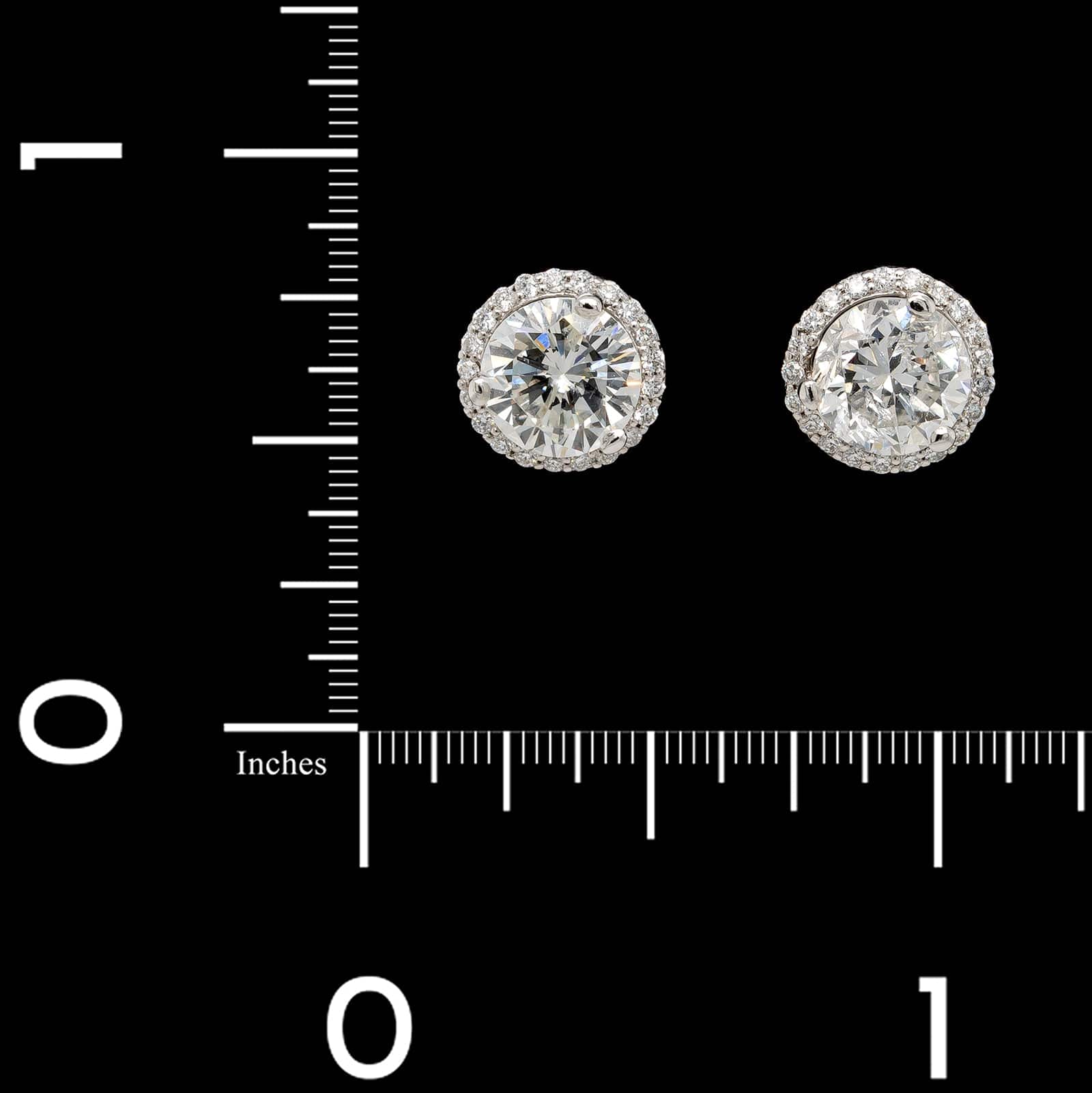 14K White Gold Estate Halo Diamond Stud Earrings - Image 2