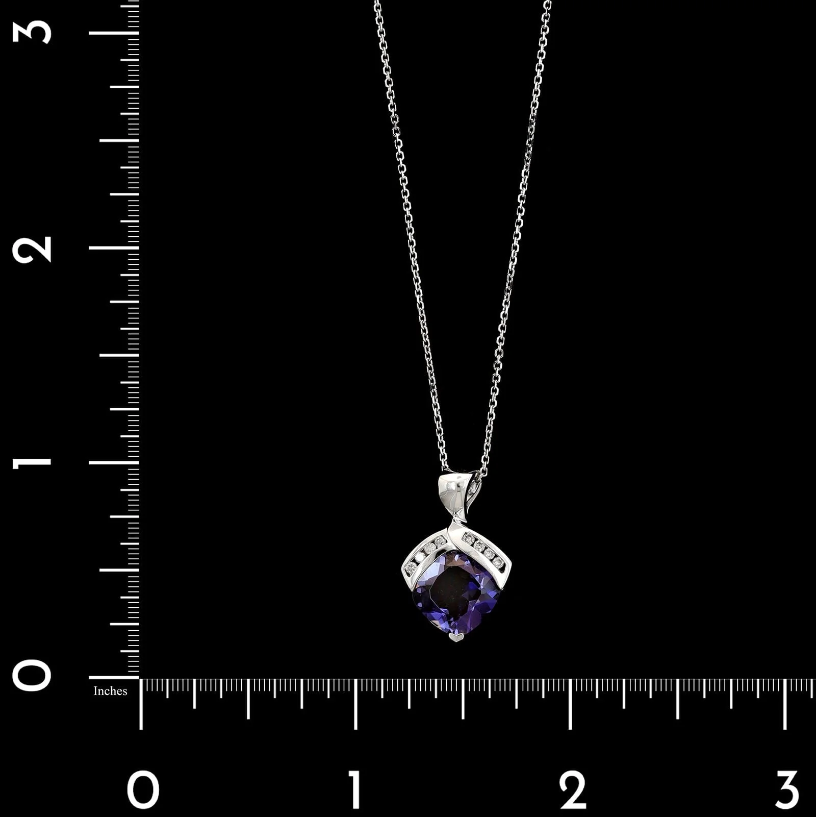 14K White Gold Estate Iolite and Diamond Pendant Necklace - Image 4