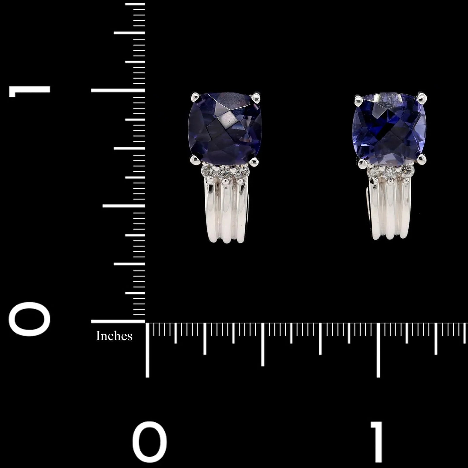 14K White Gold Estate Iolite Diamond Earrings - Image 2