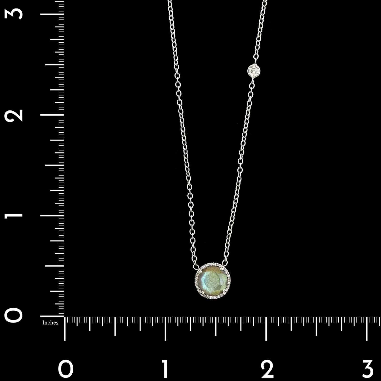 14K White Gold Estate Labradorite and Diamond Pendant Necklace - Image 4