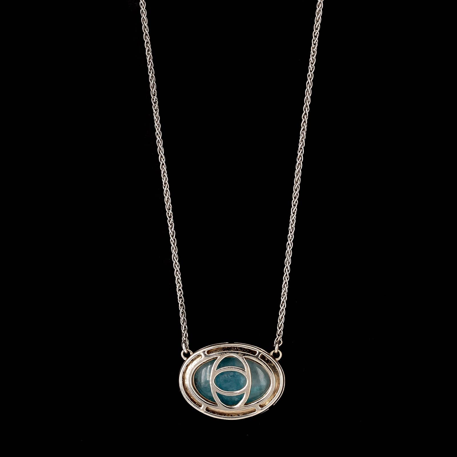 14K White Gold Estate Larimar and Diamond Pendant Necklace - Image 2