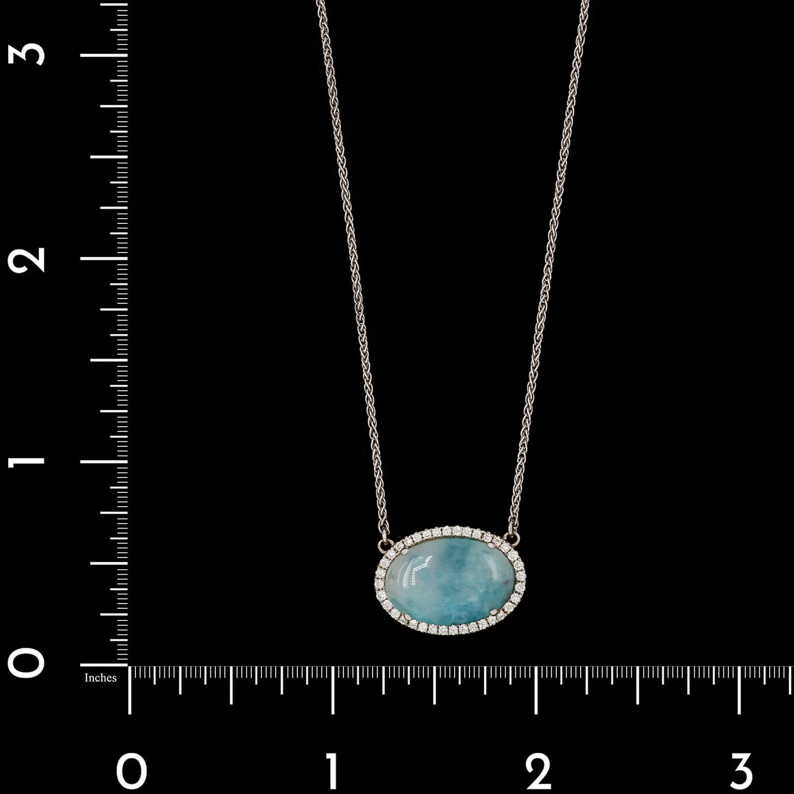 14K White Gold Estate Larimar and Diamond Pendant Necklace - Image 4