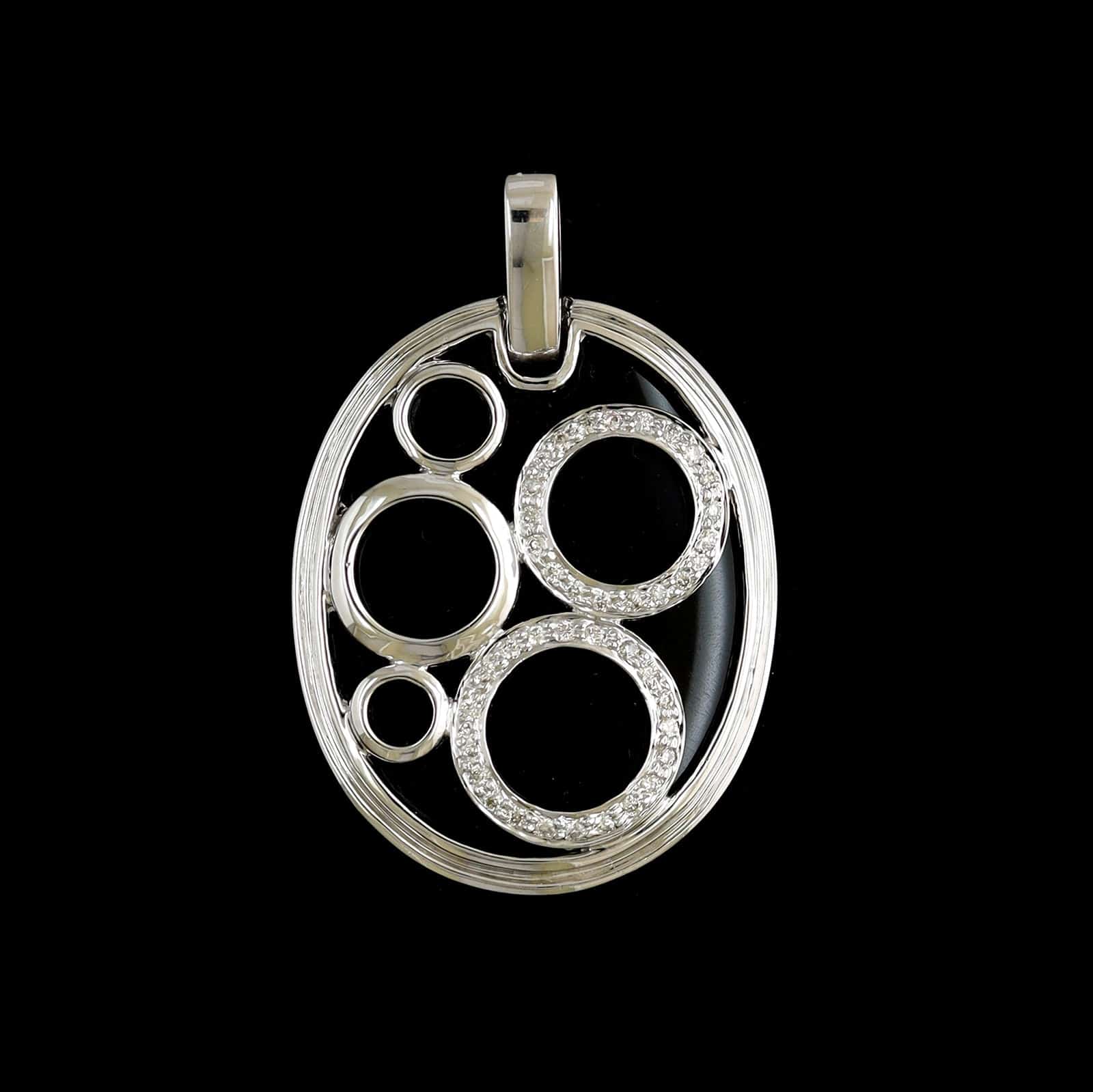 14K White Gold Estate Onyx and Diamond Pendant