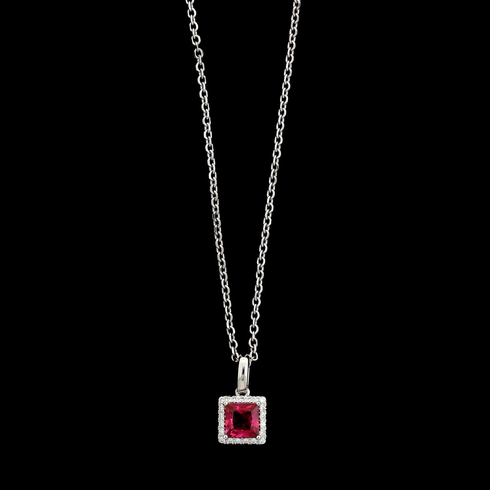 14K White Gold Estate Pink Tourmaline and Diamond Pendant Necklace