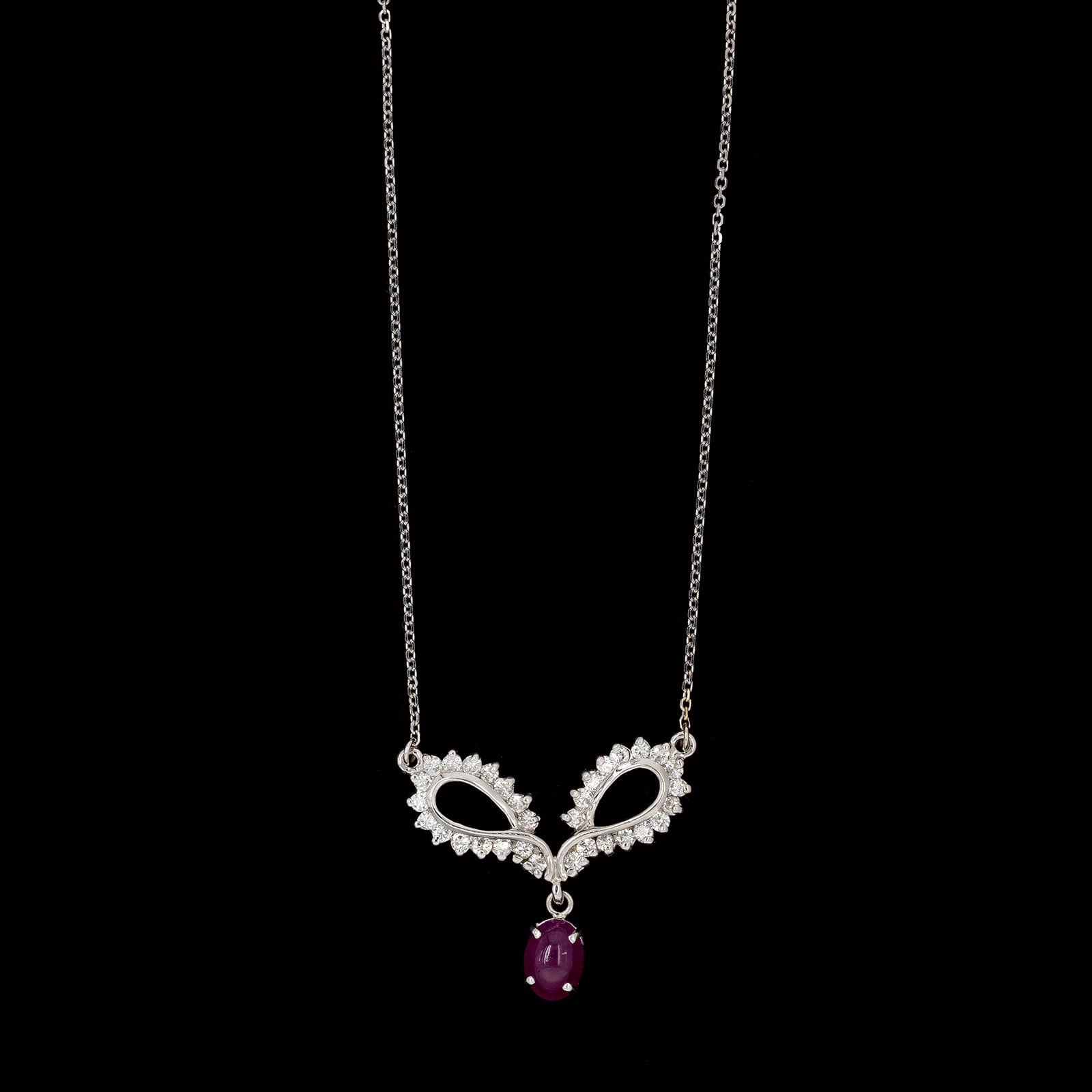14K White Gold Estate Ruby and Diamond Necklace