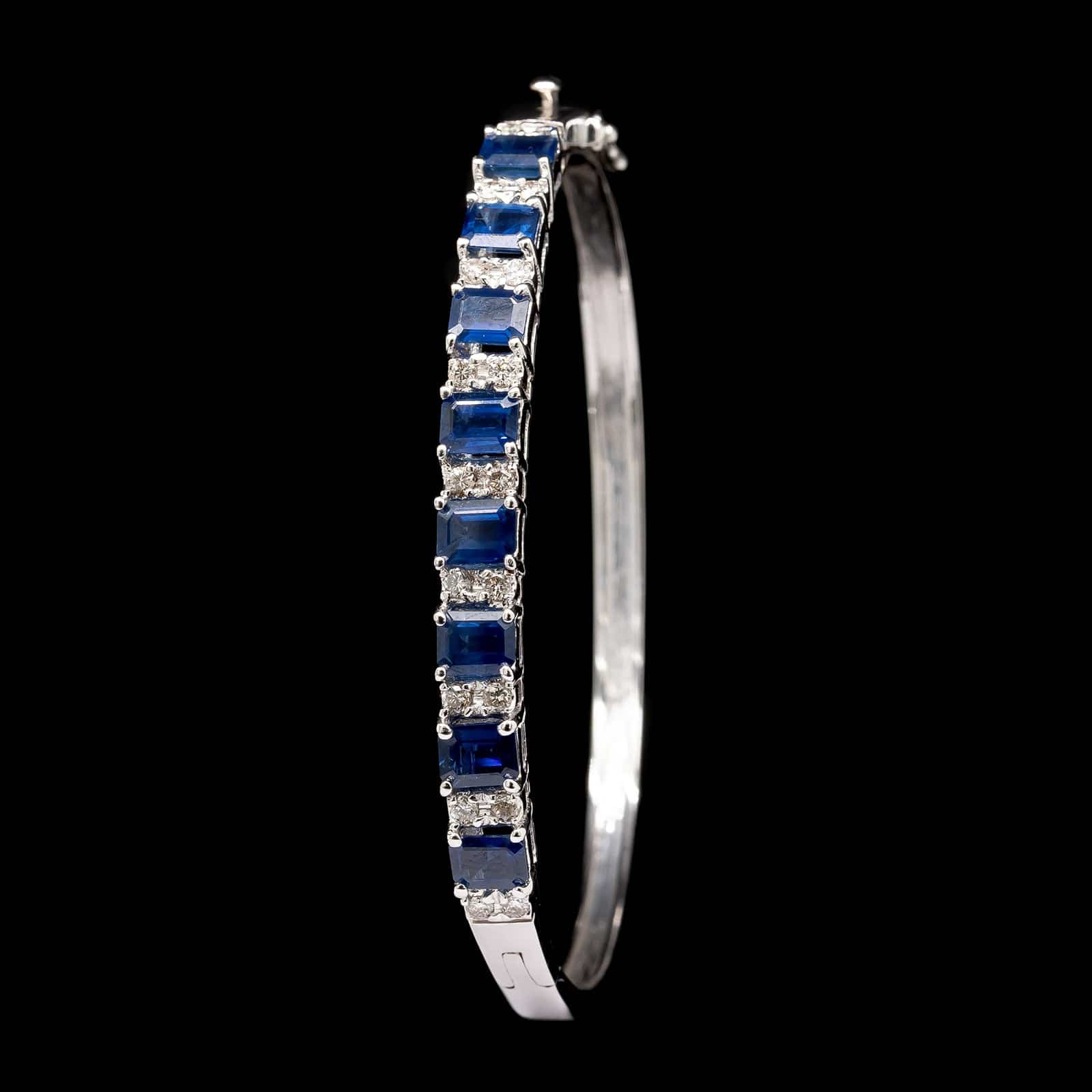 14K White Gold Estate Sapphire and Diamond Bangle - Image 2