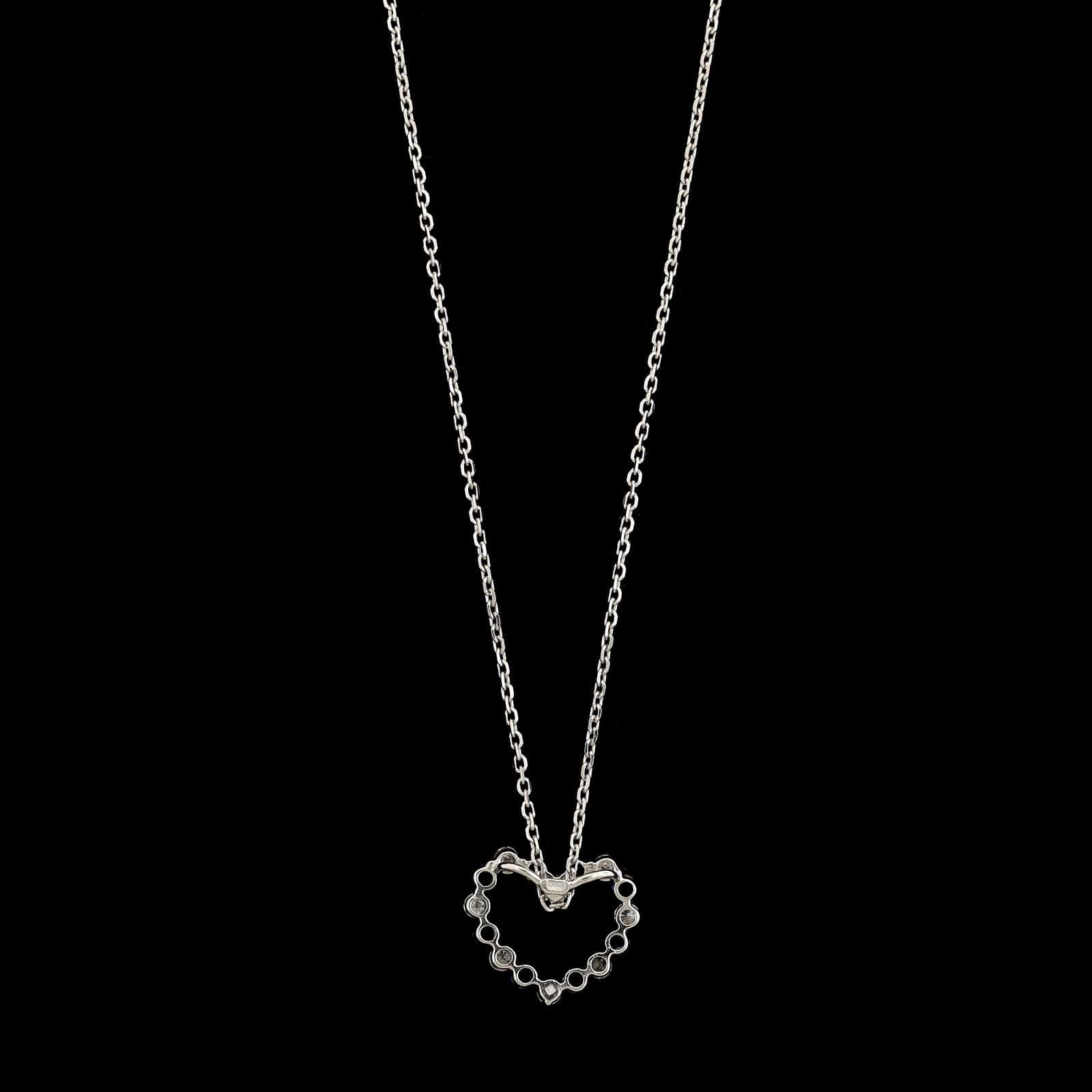 14K White Gold Estate Sapphire and Diamond Heart Pendant Necklace - Image 2