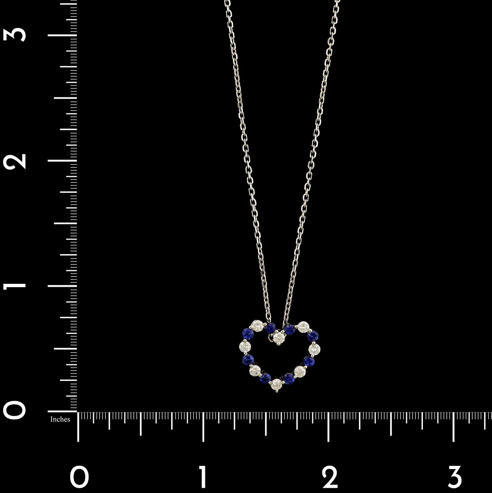 14K White Gold Estate Sapphire and Diamond Heart Pendant Necklace - Image 4