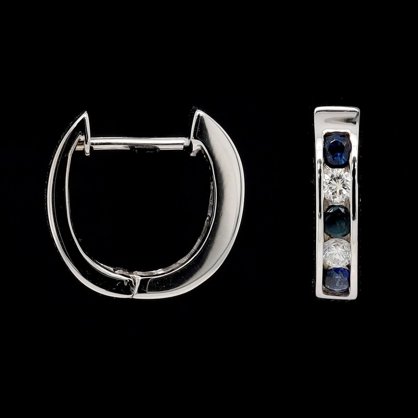 14K White Gold Estate Sapphire and Diamond Hoop Earrings