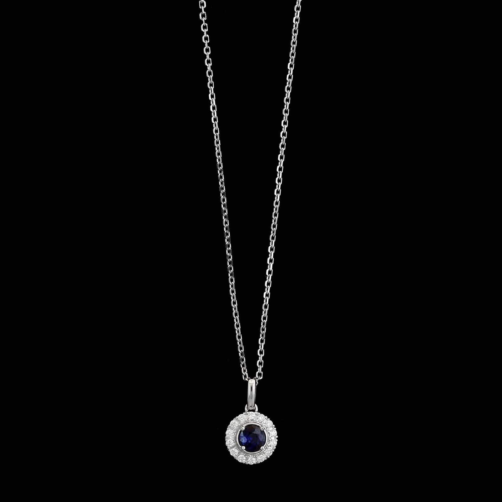 14K White Gold Estate Sapphire and Diamond Pendant Necklace