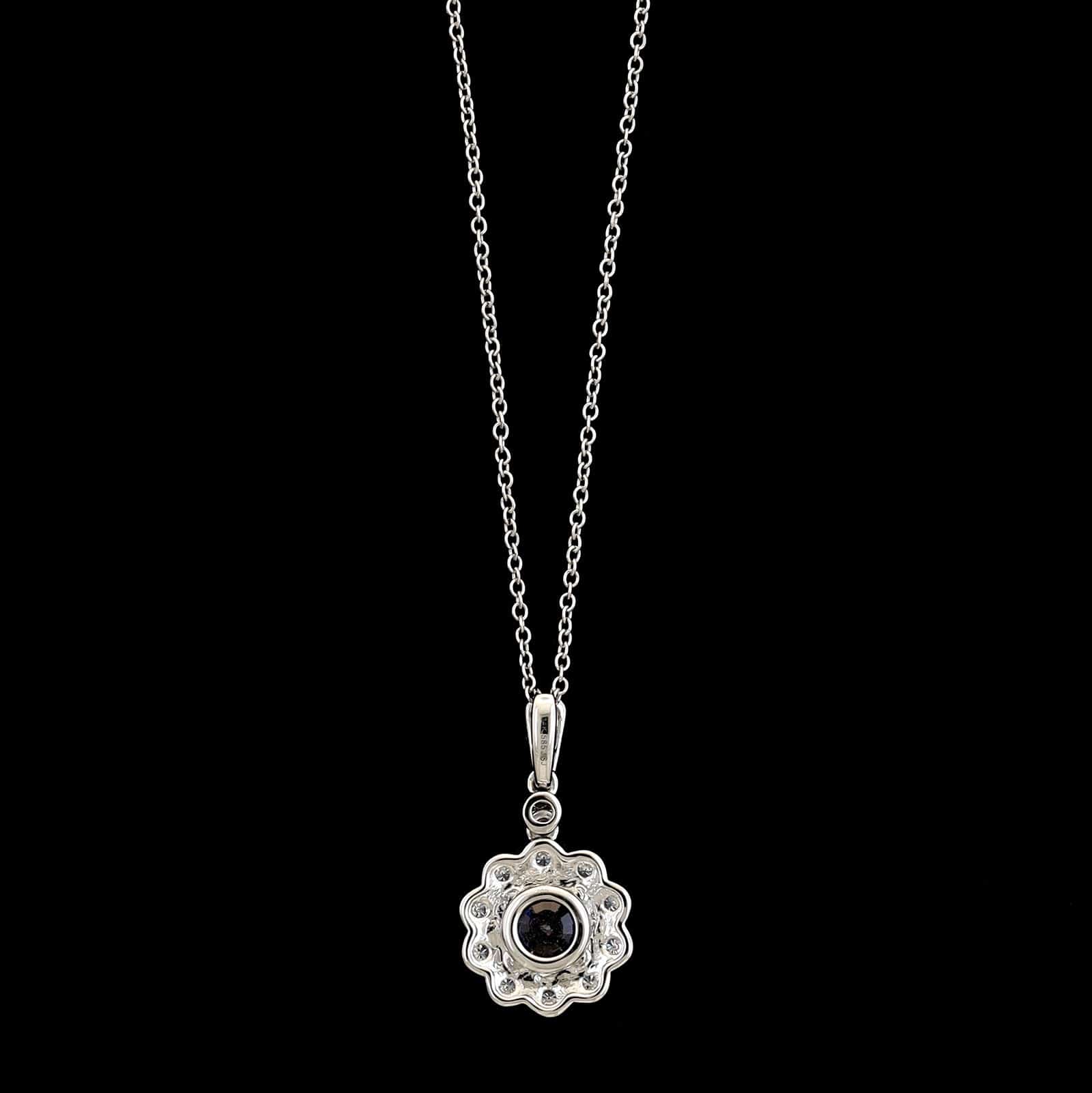14K White Gold Estate Sapphire and Diamond Pendant Necklace - Image 2