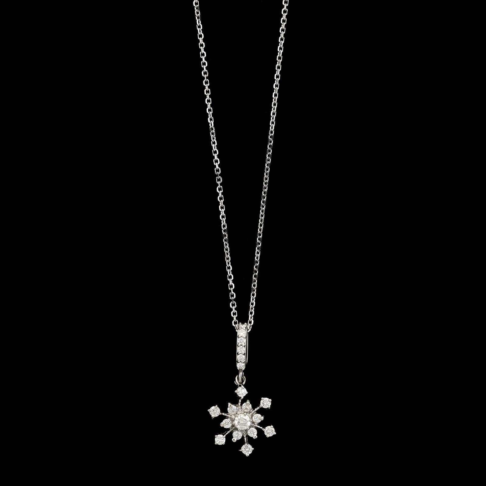 14K White Gold Estate Snowflake Diamond Pendant Necklace