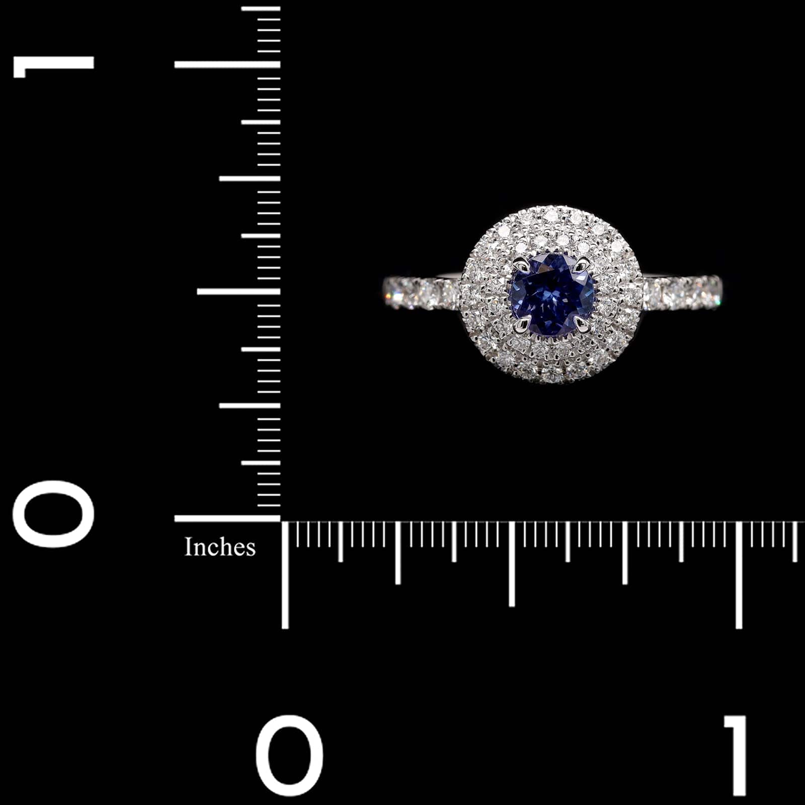14K White Gold Estate Tanzanite and Diamond Double Halo Ring - Image 3