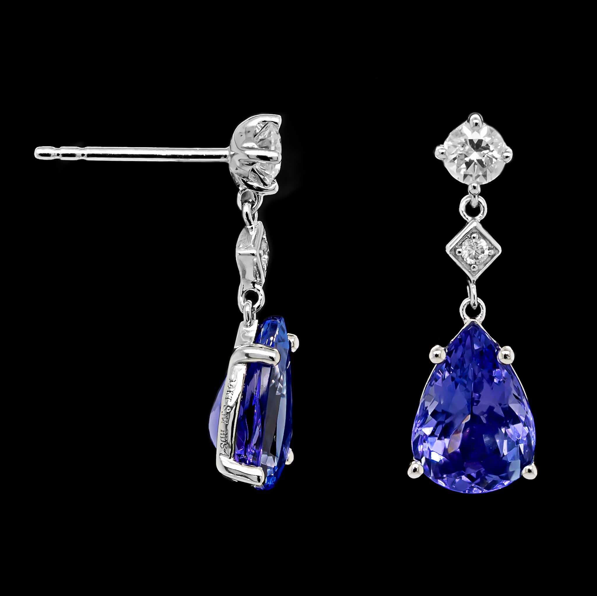 14K White Gold Estate Tanzanite and Diamond Earrings