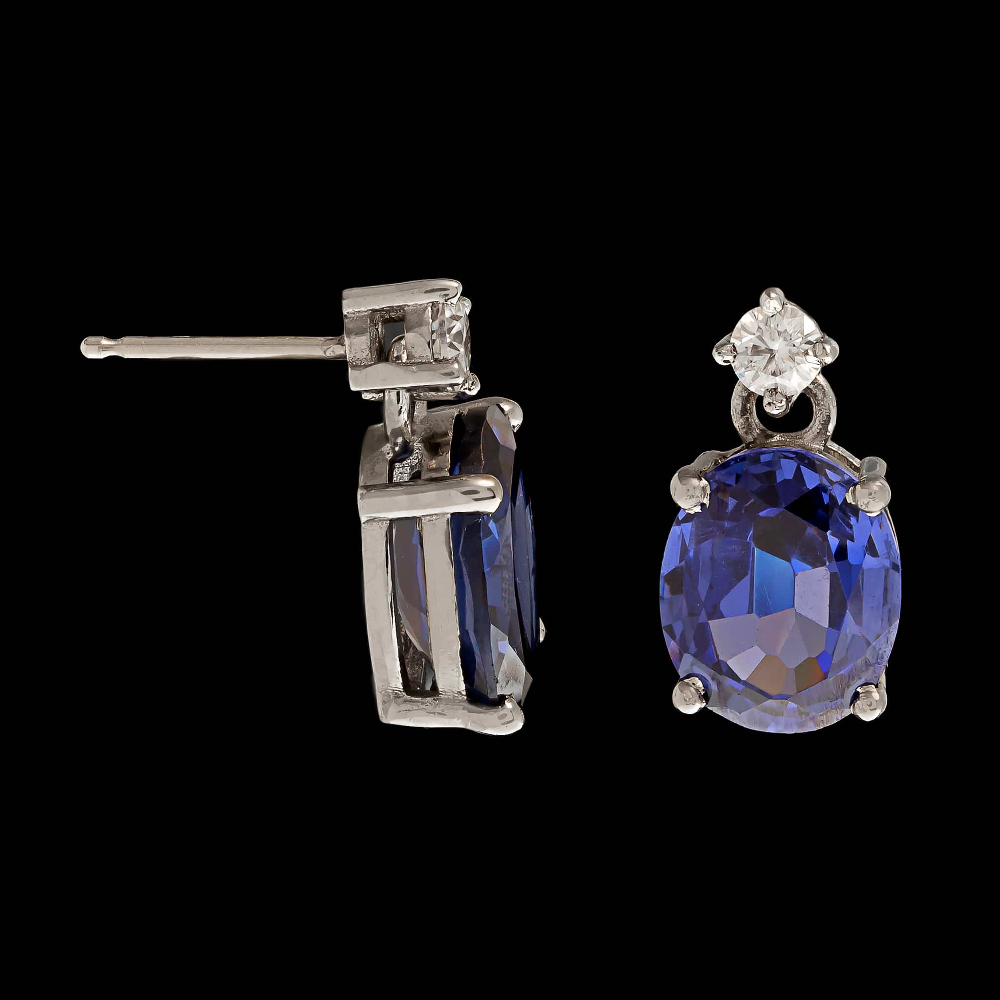 14K White Gold Estate Tanzanite and Diamond Earrings