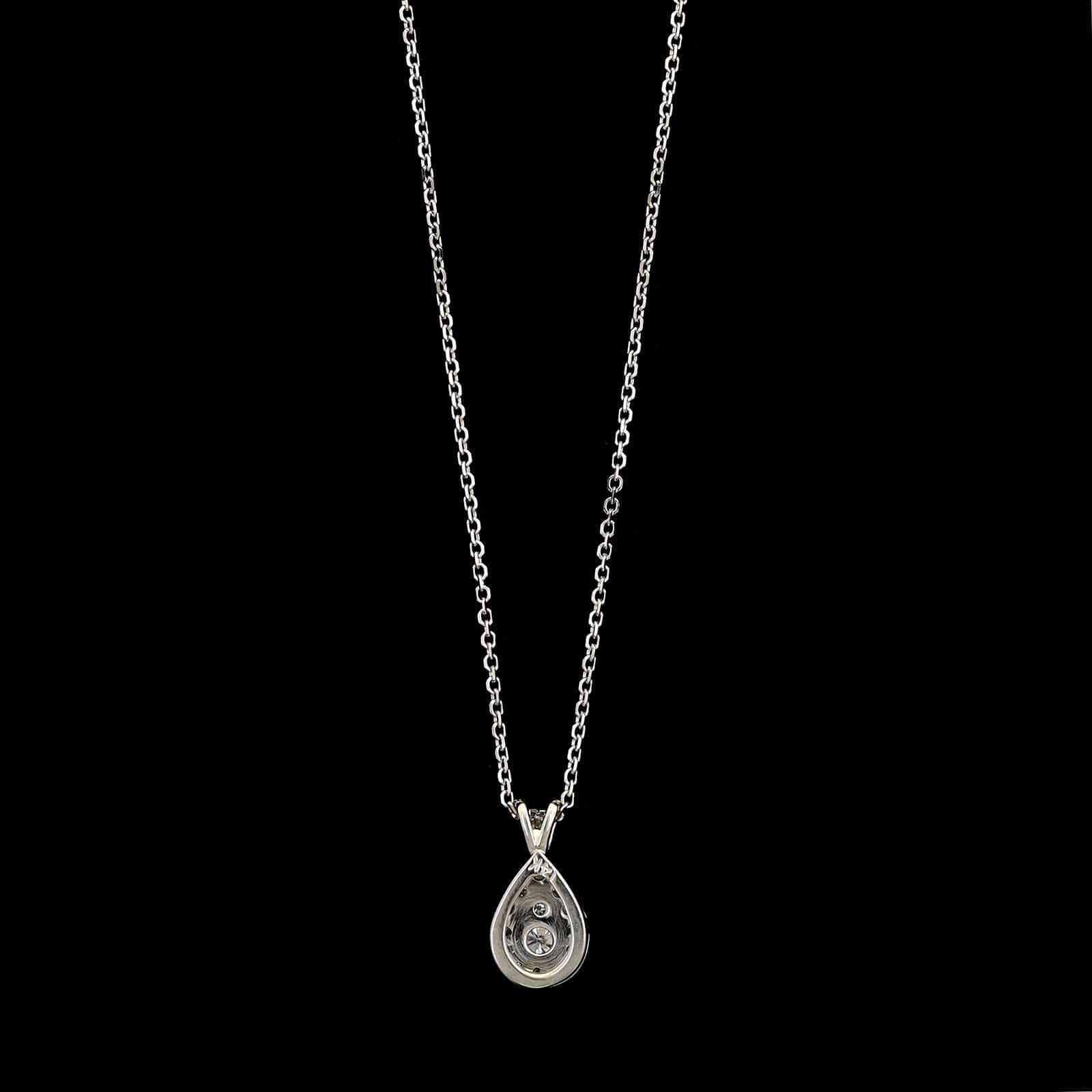 14K White Gold Estate Tear Drop Diamond Pendant Necklace - Image 2