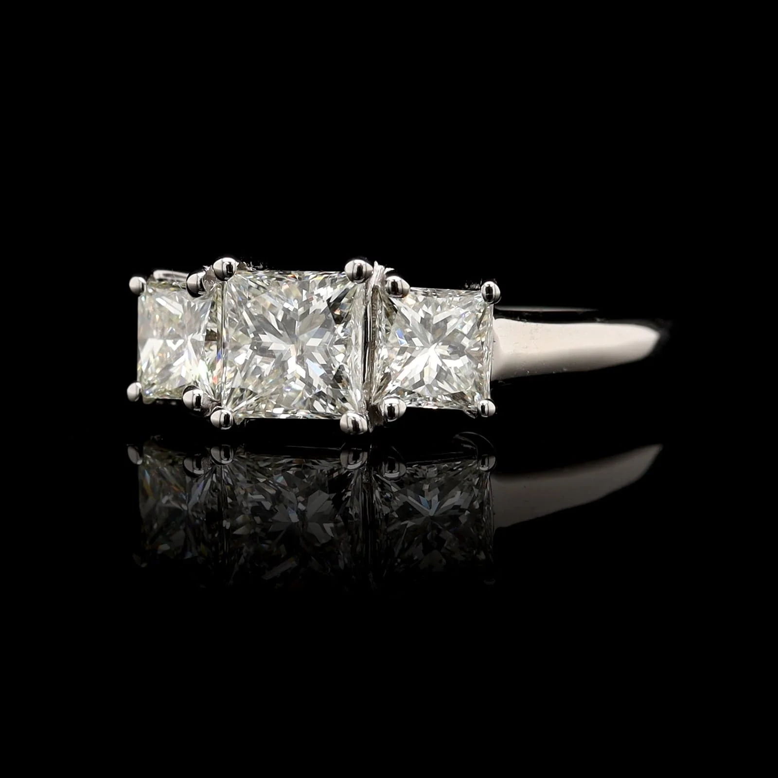 14K White Gold Estate Three Stone Diamond Engagement Ring