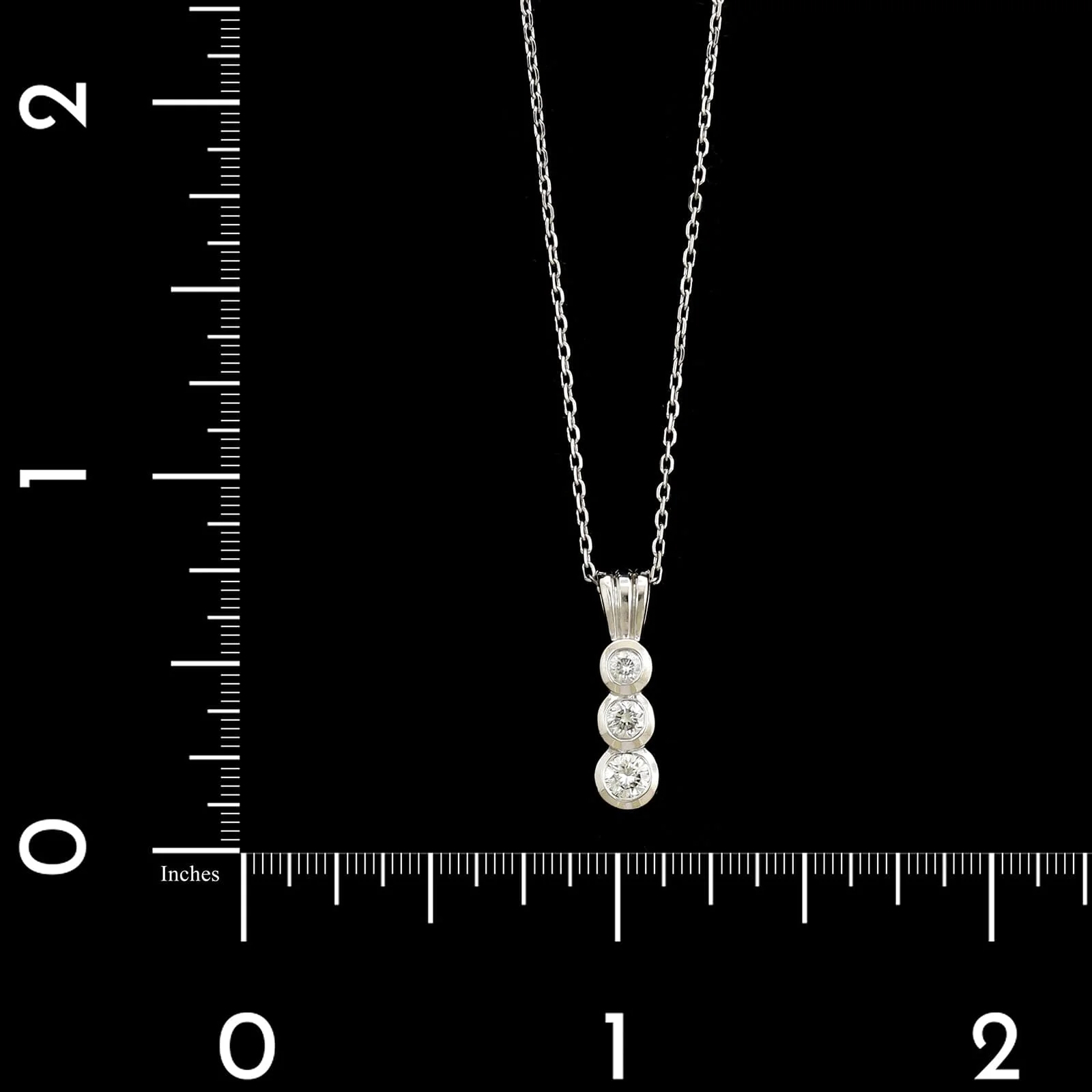 14K White Gold Estate Three Stone Diamond Pendant Necklace - Image 4