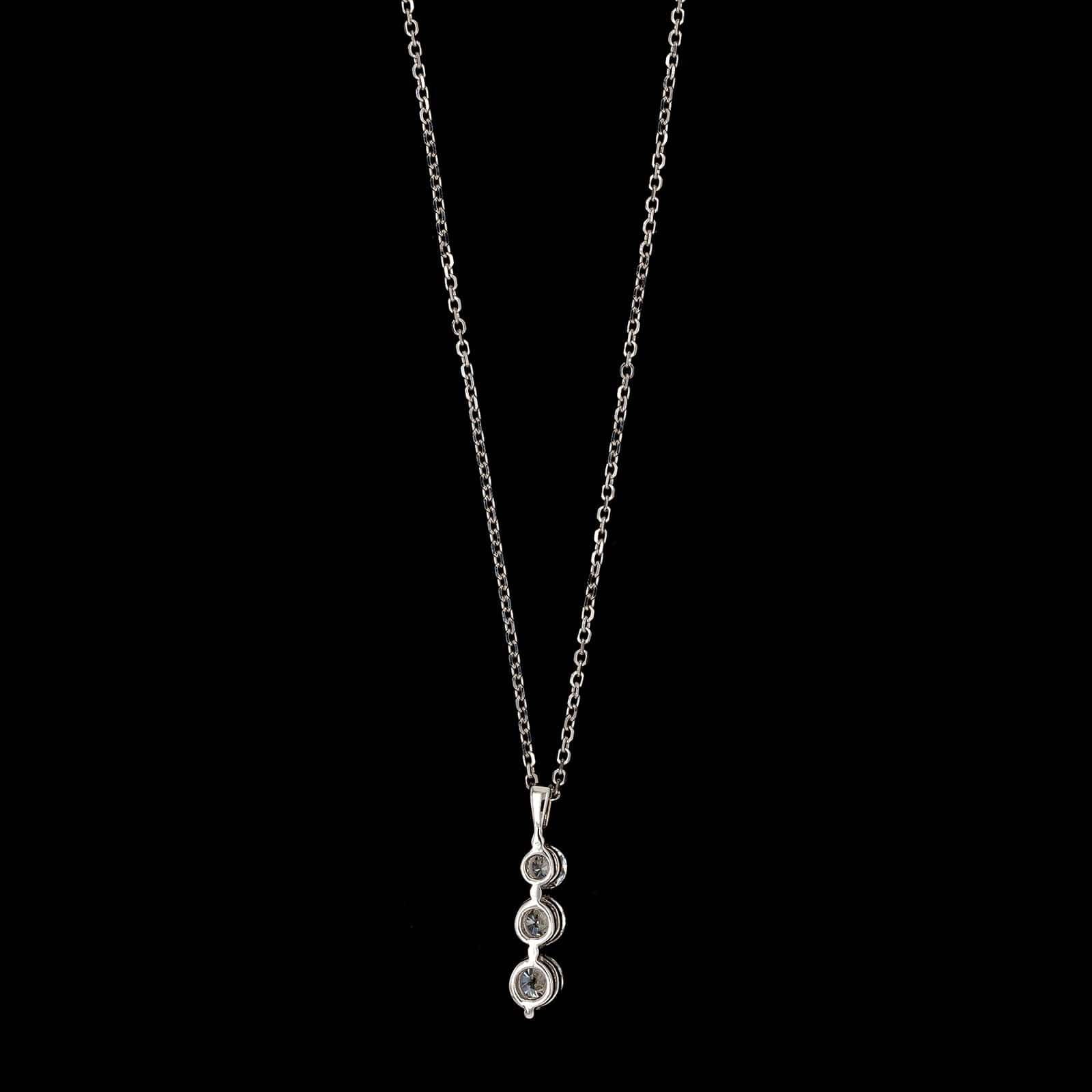 14K White Gold Estate Three Stone Diamond Pendant Necklace - Image 2