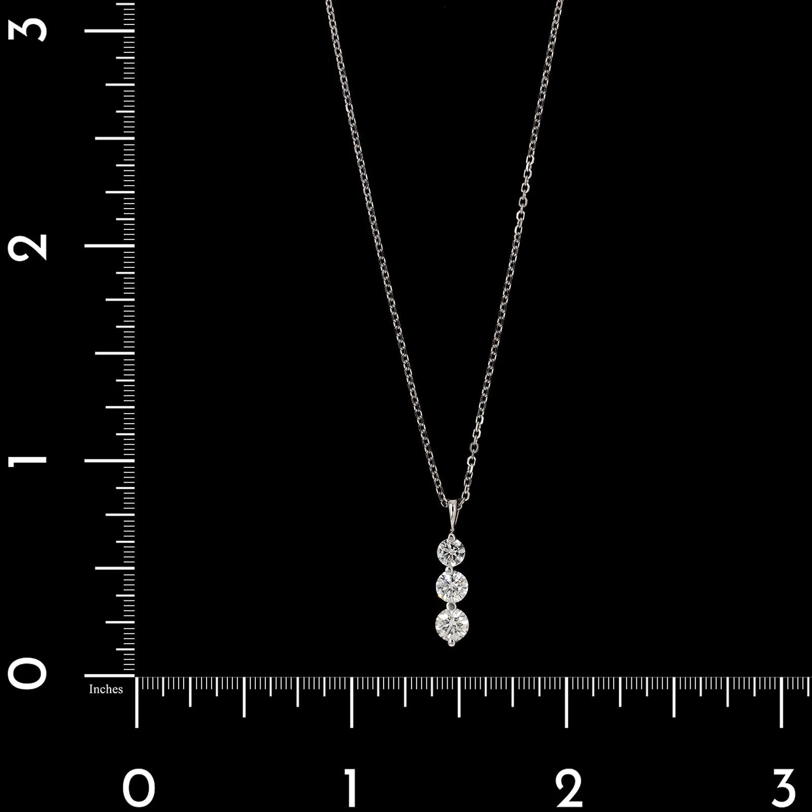 14K White Gold Estate Three Stone Diamond Pendant Necklace - Image 4